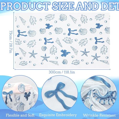 Mindsoft 1 Pcs Coastal Beach Ocean Table Runner 10 ft Sea Shell Starfish Gauze Tulle Lace Table Runner 120 Inch for Birthday Baby Shower Party Wedding Summer Home Decor (Seashell) in Saudi Arabia