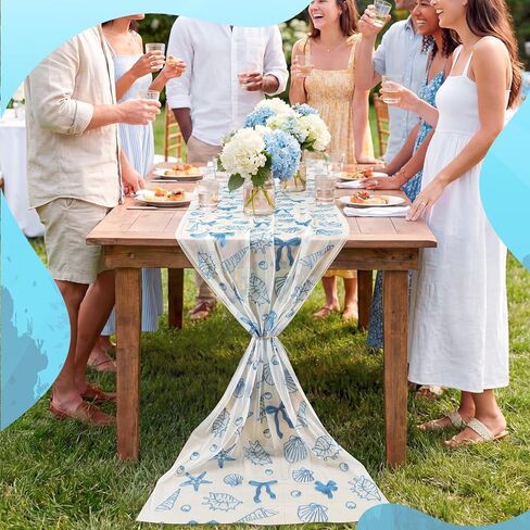 Mindsoft 1 Pcs Coastal Beach Ocean Table Runner 10 ft Sea Shell Starfish Gauze Tulle Lace Table Runner 120 Inch for Birthday Baby Shower Party Wedding Summer Home Decor (Seashell) in Saudi Arabia