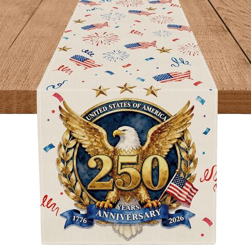4th of July Table Runner 250 Anniversary USA Eagle 13x72 Inch Memorial Day Independence Day Patriotic Kitchen Table Decoration for Home in Saudi Arabia