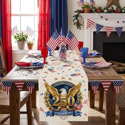 4th of July Table Runner 250 Anniversary USA Eagle 13x72 Inch Memorial Day Independence Day Patriotic Kitchen Table Decoration for Home in Saudi Arabia