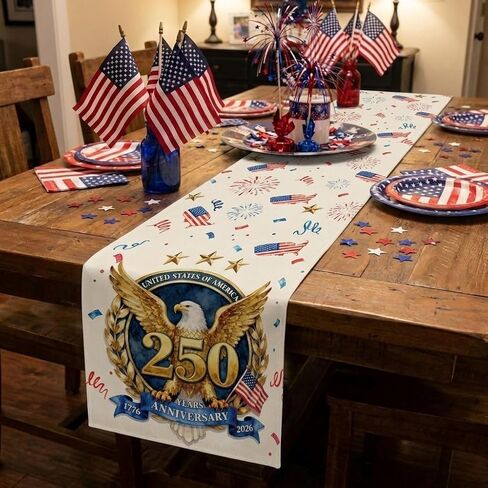 4th of July Table Runner 250 Anniversary USA Eagle 13x72 Inch Memorial Day Independence Day Patriotic Kitchen Table Decoration for Home in Saudi Arabia