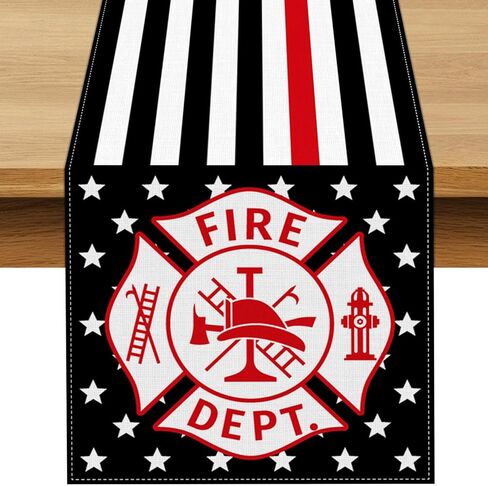 American Firefighter Flag Table Runner USA Fire Fireman Themed Party Decoration Graduation Retirement Dining Room Home Kitchen Table Decor in Saudi Arabia