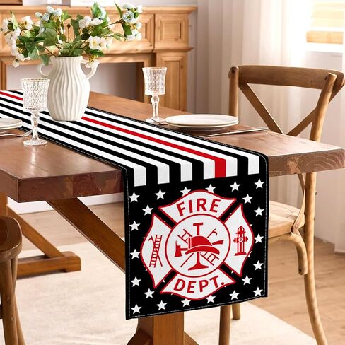 American Firefighter Flag Table Runner USA Fire Fireman Themed Party Decoration Graduation Retirement Dining Room Home Kitchen Table Decor in Saudi Arabia