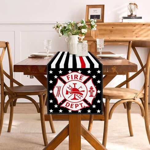 American Firefighter Flag Table Runner USA Fire Fireman Themed Party Decoration Graduation Retirement Dining Room Home Kitchen Table Decor in Saudi Arabia