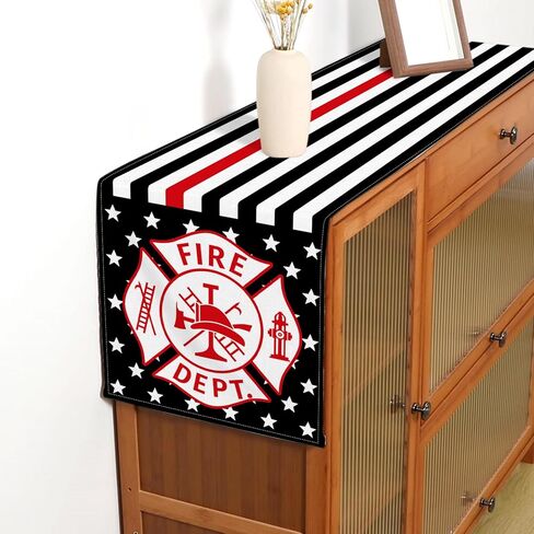 American Firefighter Flag Table Runner USA Fire Fireman Themed Party Decoration Graduation Retirement Dining Room Home Kitchen Table Decor in Saudi Arabia