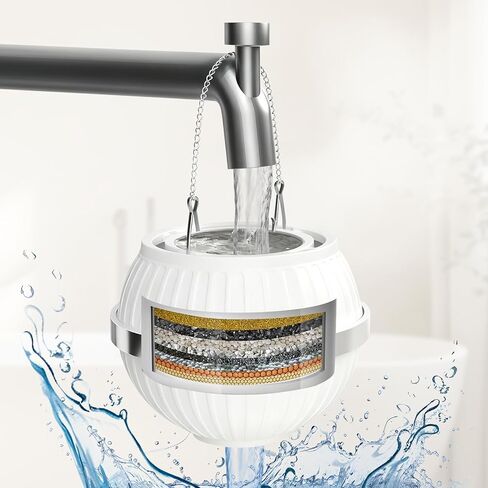 Bathtub Filter, a Water Filtration Device for bathtubs. 11-Layer Filtration, Capable of Removing Chlorine, Softening Hard Water, Removing impurities in Water, and Protecting Skin and Body. (White) in Saudi Arabia