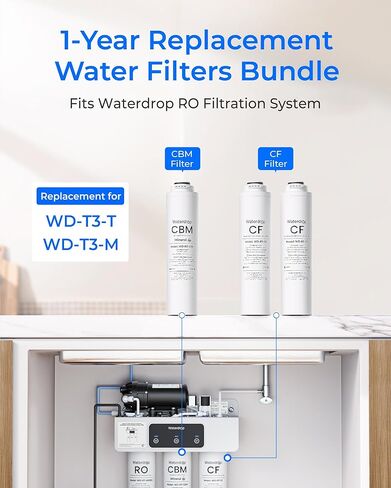 فلتر Waterdrop RT-2CFCBM، بديل لنظام فلتر المياه التناضح العكسي بدون خزان Waterdrop T3-M (𝐂𝐅*𝟐 + 𝐂𝐁𝐌*𝟏)، مجموعة لمدة عام واحد in Saudi Arabia