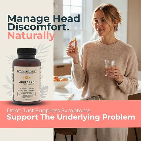MigraPro with Probiotics, Brain and Gut Health Support Supplement with Magnesium, Riboflavin, CoQ10, Ginger Root, Asian Ginseng, Vitamin C, Feverfew & Turmeric, Gluten Free, 90 Capsules in Saudi Arabia