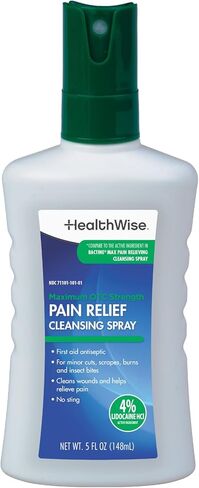 Maximum OTC Strength Pain Relief Cleansing Spray | First Aid Antiseptic | 4% Lidocaine + 13% Benzalkonium | No Sting Formula | 5 fl oz in Saudi Arabia