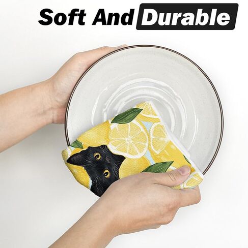 Artoid Mode Yellow Lemon Black Cat Summer Kitchen Towels Dish Towels, 18x26 Inch Leaves Farmhouse Summer Seasonal Decoration Hand Towels Set of 2 in Saudi Arabia