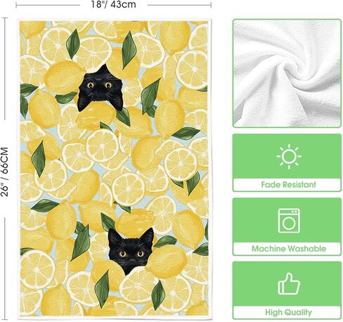Artoid Mode Yellow Lemon Black Cat Summer Kitchen Towels Dish Towels, 18x26 Inch Leaves Farmhouse Summer Seasonal Decoration Hand Towels Set of 2 in Saudi Arabia