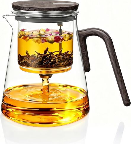 ZENS Magnetic Tea Pot, Enchanted Glass Teapot with Infuser and Magnetic Suction Lid for Mess-Free Loose Tea Diffusers, Walnut Wood Handle, Tea Lovers Gifts in Saudi Arabia