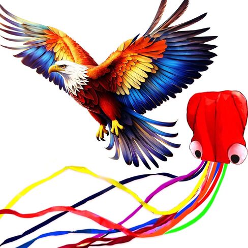 HENGDA KITE 2 Pack Octopus Eagle Kites for Kids and Adults，Hawk Kite Easy to Fly,Beach Kites for Family Outdoor Toy Games & Activities,Suitable for Beginners in Saudi Arabia