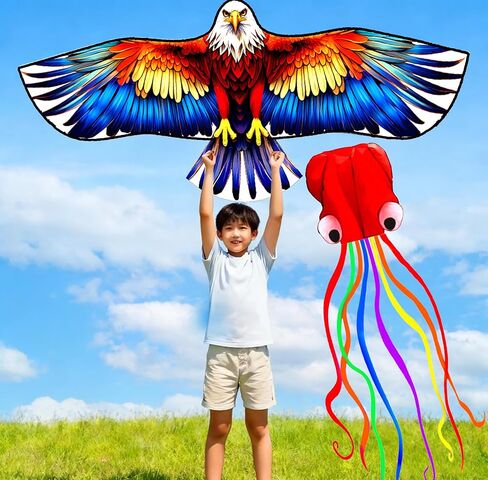 HENGDA KITE 2 Pack Octopus Eagle Kites for Kids and Adults，Hawk Kite Easy to Fly,Beach Kites for Family Outdoor Toy Games & Activities,Suitable for Beginners in Saudi Arabia
