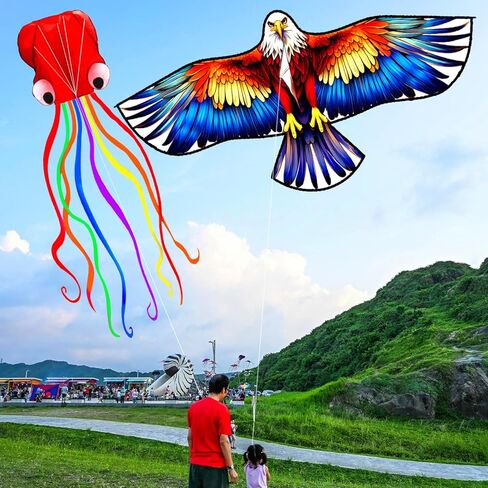 HENGDA KITE 2 Pack Octopus Eagle Kites for Kids and Adults，Hawk Kite Easy to Fly,Beach Kites for Family Outdoor Toy Games & Activities,Suitable for Beginners in Saudi Arabia