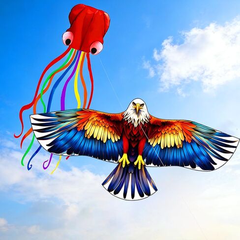HENGDA KITE 2 Pack Octopus Eagle Kites for Kids and Adults，Hawk Kite Easy to Fly,Beach Kites for Family Outdoor Toy Games & Activities,Suitable for Beginners in Saudi Arabia
