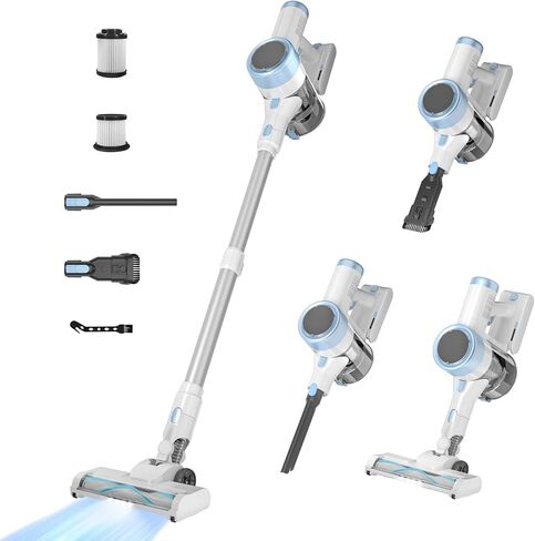 Cordless Vacuum Cleaner, 28Kpa Powerful Suction Vacuum Cleaners for Home, 6-in-1 Stick Vacuum with LED Touch Screen, Rechargeable Cordless Vacuums for Pet Hair, Carpets & Hard Floors, 1.0L Dust Cup in Saudi Arabia