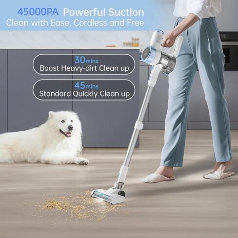 Cordless Vacuum Cleaner, 28Kpa Powerful Suction Vacuum Cleaners for Home, 6-in-1 Stick Vacuum with LED Touch Screen, Rechargeable Cordless Vacuums for Pet Hair, Carpets & Hard Floors, 1.0L Dust Cup in Saudi Arabia