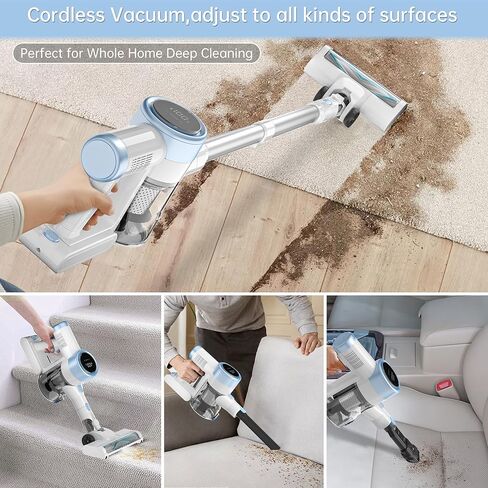 Cordless Vacuum Cleaner, 28Kpa Powerful Suction Vacuum Cleaners for Home, 6-in-1 Stick Vacuum with LED Touch Screen, Rechargeable Cordless Vacuums for Pet Hair, Carpets & Hard Floors, 1.0L Dust Cup in Saudi Arabia