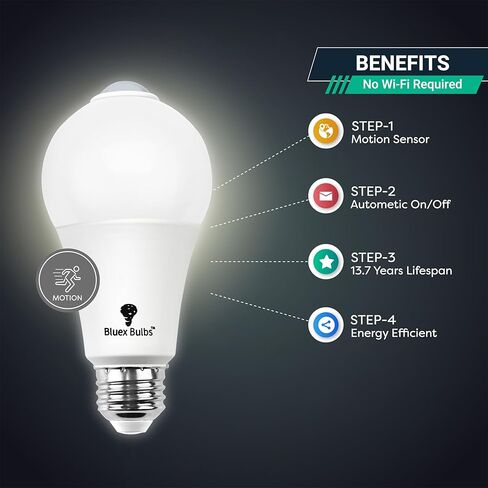 Bluex Bulbs 3 Pack Motion Sensor LED Light Bulb A21, 15W 1300 Lumens, Warm White 3000K, Automatic On/Off Security Light, E26 Medium Base Indoor & Outdoor Use, 120V (3000K - Warm White) in Saudi Arabia
