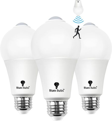 Bluex Bulbs 3 Pack Motion Sensor LED Light Bulb A21, 15W 1300 Lumens, Warm White 3000K, Automatic On/Off Security Light, E26 Medium Base Indoor & Outdoor Use, 120V (3000K - Warm White) in Saudi Arabia