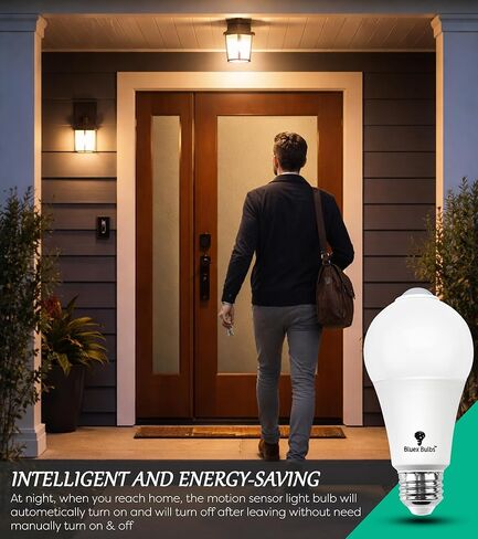 Bluex Bulbs 3 Pack Motion Sensor LED Light Bulb A21, 15W 1300 Lumens, Warm White 3000K, Automatic On/Off Security Light, E26 Medium Base Indoor & Outdoor Use, 120V (3000K - Warm White) in Saudi Arabia