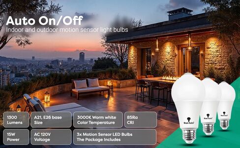 Bluex Bulbs 3 Pack Motion Sensor LED Light Bulb A21, 15W 1300 Lumens, Warm White 3000K, Automatic On/Off Security Light, E26 Medium Base Indoor & Outdoor Use, 120V (3000K - Warm White) in Saudi Arabia