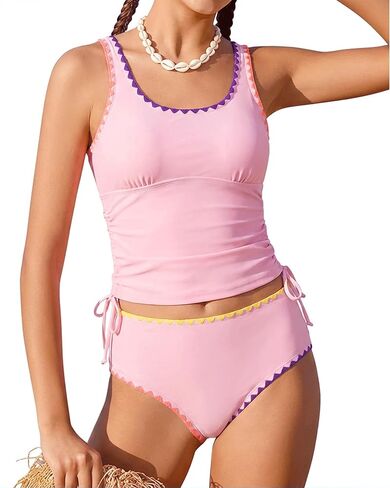 الفتيات ملابس السباحة Tankini 2 قطعة Ruched التعادل الأشرطة ملابس السباحة الرباط سروال سباحة قصير فتاة ثوب السباحة 7-16Y in Kuwait