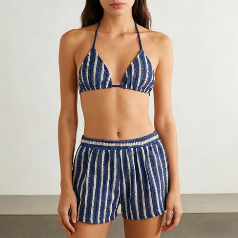 3Pcs/Set Bohemian-Style Crocheted Drawstring Swimsuit Cover-up Set, Perfect for A Summer Beach Vacation in Saudi Arabia