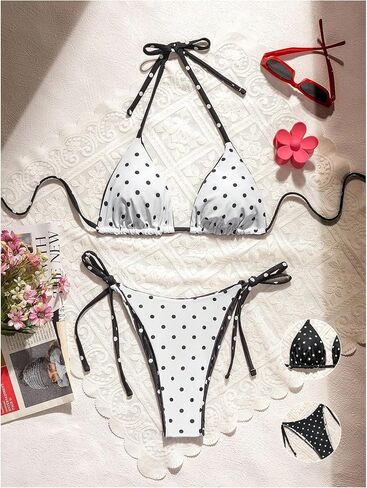 WDIRARA Women's Polka Dots 2 Piece Bikini Sets Halter Swimsuit Bathing Suit Black and White X-Large in Saudi Arabia