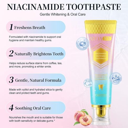 Niacinamide Whitening Toothpaste Niacinamide Toothpaste Whitening, Improves Gum Health， Fresh Breath， Fluoride-Free Formula is Suitable for Sensitive Teeth (3.8oz（1 Pack）) in Saudi Arabia