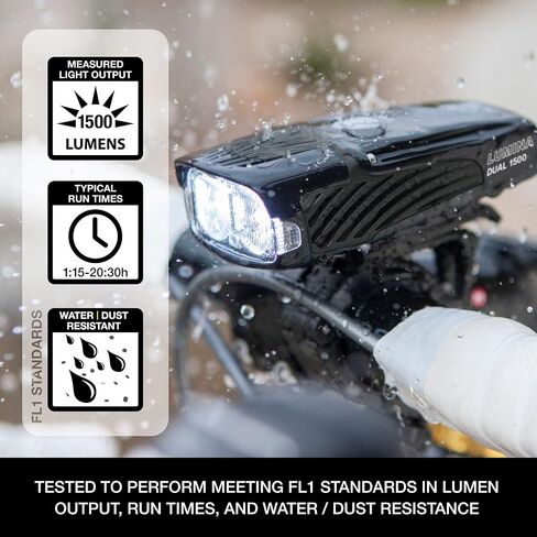 NiteRider Lumina Dual 1500 Lumen USB-C Rechargeable Dual LED Front Bike Light - 7 Modes Powerful Lumens IP64 Waterproof Bike Headlight Easy Mount Single Button Control MTB, Trail, Enduro, Road Cycling in Saudi Arabia
