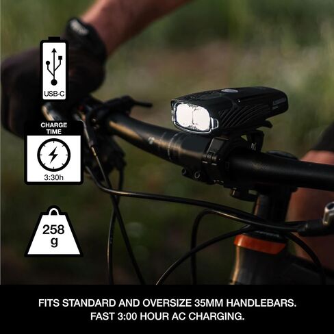 NiteRider Lumina Dual 1500 Lumen USB-C Rechargeable Dual LED Front Bike Light - 7 Modes Powerful Lumens IP64 Waterproof Bike Headlight Easy Mount Single Button Control MTB, Trail, Enduro, Road Cycling in Saudi Arabia