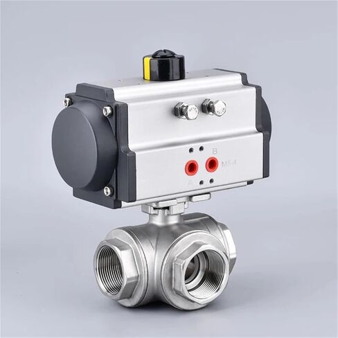 3/4 Inch Three-Piece Pneumatic Three-Way Ball Valve With Stainless Steel Internal Thread T Type L Type 1Pcs(L Type) in Saudi Arabia