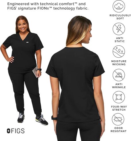 FIGS Catarina One-Pocket Scrub Top for Women - Black, 2XL in Saudi Arabia