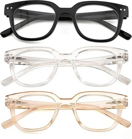 HIYANJN Reading Glasses For Women Men Fashion Classic Square Frame With Spring Hinge, Clear Lenses 3 Pack Readers in Saudi Arabia