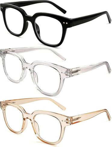 HIYANJN Reading Glasses For Women Men Fashion Classic Square Frame With Spring Hinge, Clear Lenses 3 Pack Readers in Saudi Arabia