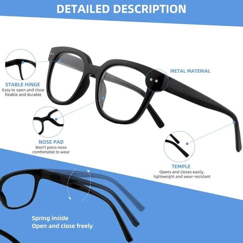 HIYANJN Reading Glasses For Women Men Fashion Classic Square Frame With Spring Hinge, Clear Lenses 3 Pack Readers in Saudi Arabia