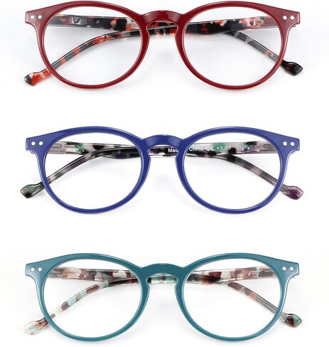 MDee Reading Glasses 3 Pack Women Classics Round Blue Light Blocking Readers Glasses Ladies Spring Hinges in Saudi Arabia