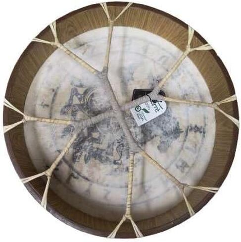 Terre Shaman Drum with Sleipnir, Hugin & Munin Design – 20" Norse Ritual Drum with Goatskin Head & Feather Ornament in Saudi Arabia