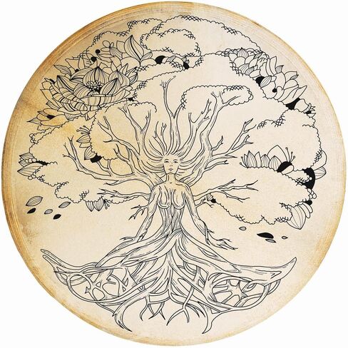 طبلة Terre Shaman بتصميم Sleipnir وHugin وMunin - طبلة طقوس نورسية مقاس 20 بوصة مع رأس من جلد الماعز وزخرفة ريش in Kuwait