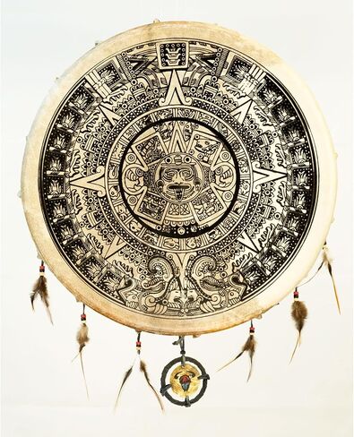 Terre Shaman Drum with Sleipnir, Hugin & Munin Design – 20" Norse Ritual Drum with Goatskin Head & Feather Ornament in Saudi Arabia
