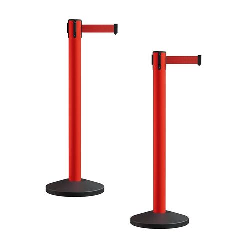 Crowd Control Warehouse CCW Series RBB-150 - مجموعة من 2 حواجز حزام قابلة للسحب - 16 قدم، حزام أحمر مع عمود أحمر - سهولة التجميع in Saudi Arabia