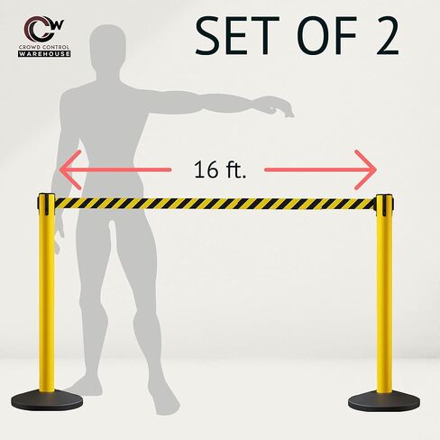 Crowd Control Warehouse CCW Series RBB-150 - مجموعة من 2 حواجز حزام قابلة للسحب - 16 قدم، حزام أحمر مع عمود أحمر - سهولة التجميع in Saudi Arabia