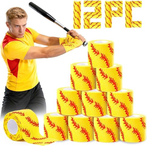 Baseball Self Adhesive Bandage Wrap 12 Pack 2"×5yds Elastic Cohesive Sport Tape for Players Finger Wrist Elbow Protection Team Gift Training Gear in Saudi Arabia