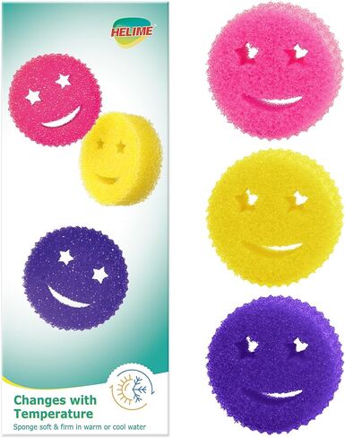 HELIME Scrub Sponge Dish Scrubber, Non Scratch Multipurpose Sponges, Temperature Controlled Dual Sided Cleaning Pads, Durable BPA Free and Odor Resistant Polymer Foam, Safe for Kitchen, Bathroom in Saudi Arabia