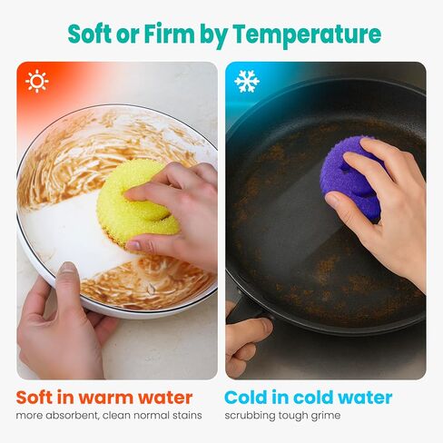 HELIME Scrub Sponge Dish Scrubber, Non Scratch Multipurpose Sponges, Temperature Controlled Dual Sided Cleaning Pads, Durable BPA Free and Odor Resistant Polymer Foam, Safe for Kitchen, Bathroom in Saudi Arabia