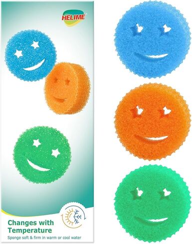 HELIME Scrub Sponge Dish Scrubber, Non Scratch Multipurpose Sponges, Temperature Controlled Dual Sided Cleaning Pads, Durable BPA Free and Odor Resistant Polymer Foam, Safe for Kitchen, Bathroom in Saudi Arabia