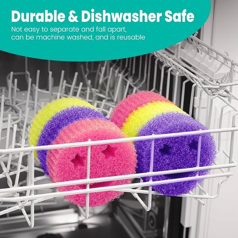 HELIME Scrub Sponge Dish Scrubber, Non Scratch Multipurpose Sponges, Temperature Controlled Dual Sided Cleaning Pads, Durable BPA Free and Odor Resistant Polymer Foam, Safe for Kitchen, Bathroom in Saudi Arabia