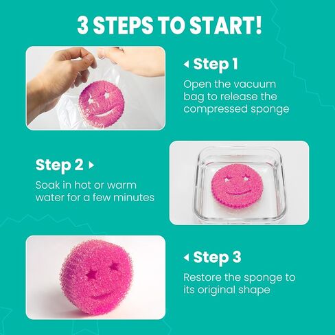 HELIME Scrub Sponge Dish Scrubber, Non Scratch Multipurpose Sponges, Temperature Controlled Dual Sided Cleaning Pads, Durable BPA Free and Odor Resistant Polymer Foam, Safe for Kitchen, Bathroom in Saudi Arabia